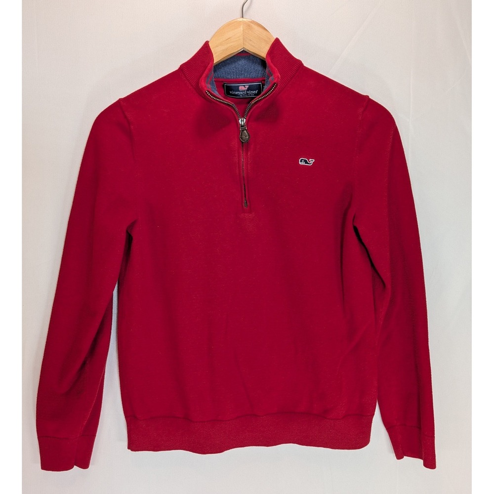 Vineyard Vines Boys Red Quarter Zip Pullover Sweater Whale Logo Size L 16